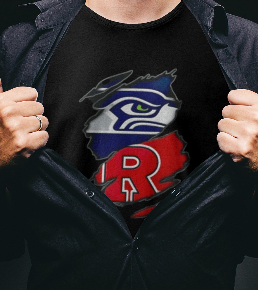 Seattle Seahawks Ripped Fabric Reveal With Rutgers Scarlet Knights T-Shirt