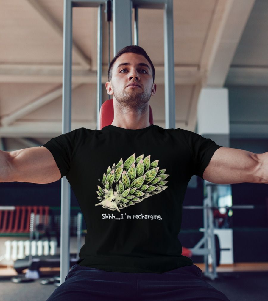 Leaf Sheep Sea Slug Shhh I'm Recharging Green Pink Cute Sea Creature T-Shirt