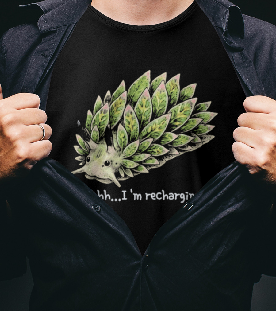 Leaf Sheep Sea Slug Shhh I'm Recharging Green Pink Cute Sea Creature T-Shirt