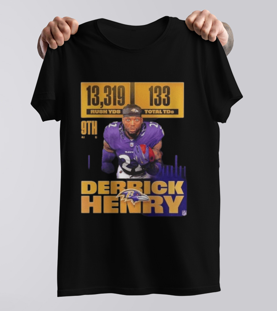 Derrick Henry Baltimore Ravens 13319 Rush Yards 133 Touchdowns 9th Ranked T-Shirt