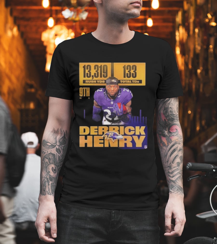 Derrick Henry Baltimore Ravens 13319 Rush Yards 133 Touchdowns 9th Ranked T-Shirt