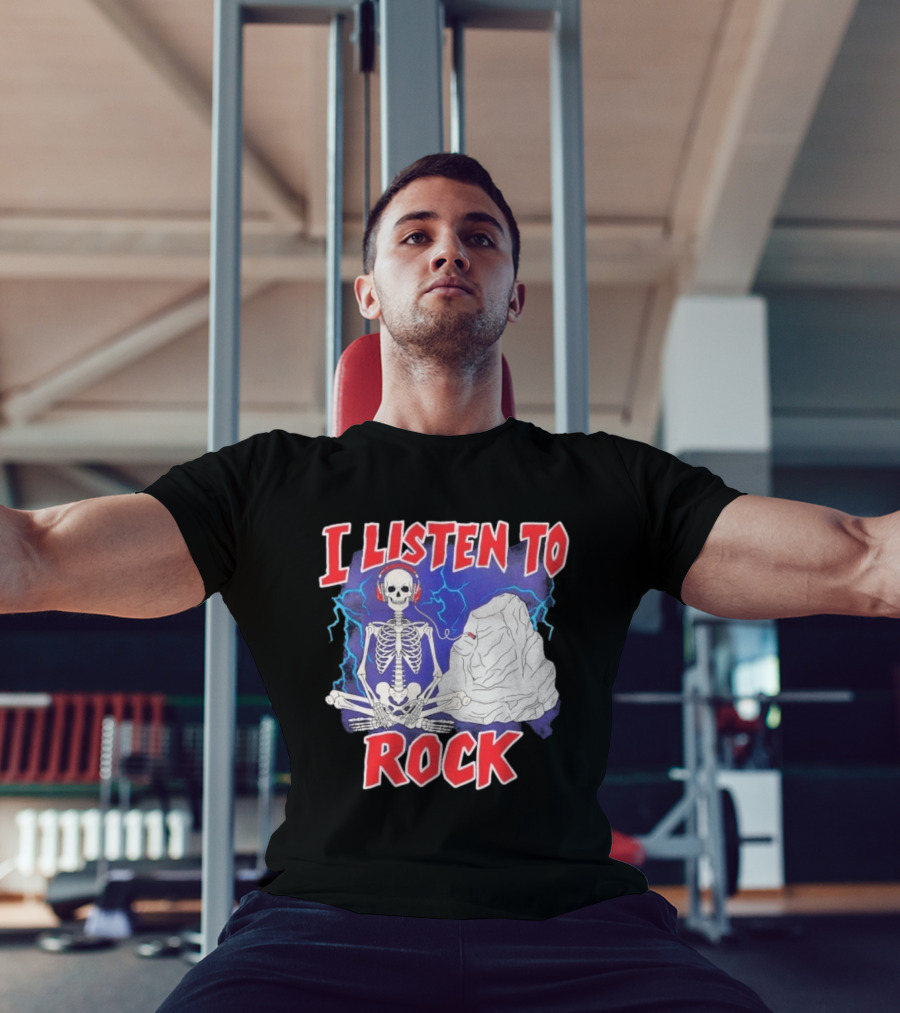 I Listen To Rock Skeleton Headphones Music T-Shirt