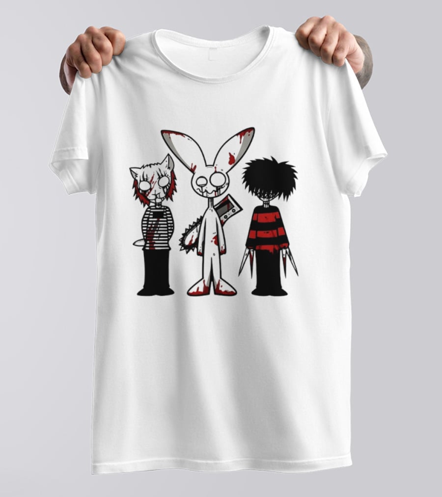 Bloody Max And Friends Horror Icons With Chainsaw And Knives T-Shirt