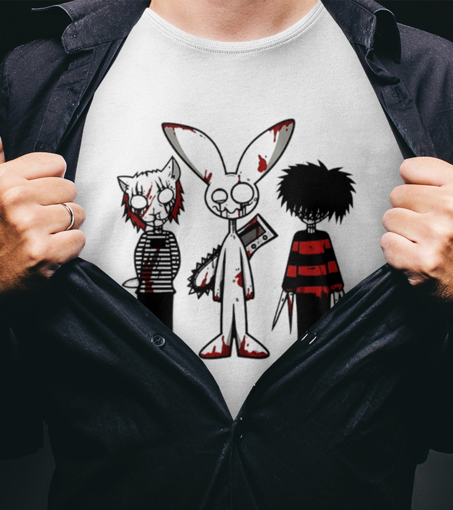 Bloody Max And Friends Horror Icons With Chainsaw And Knives T-Shirt