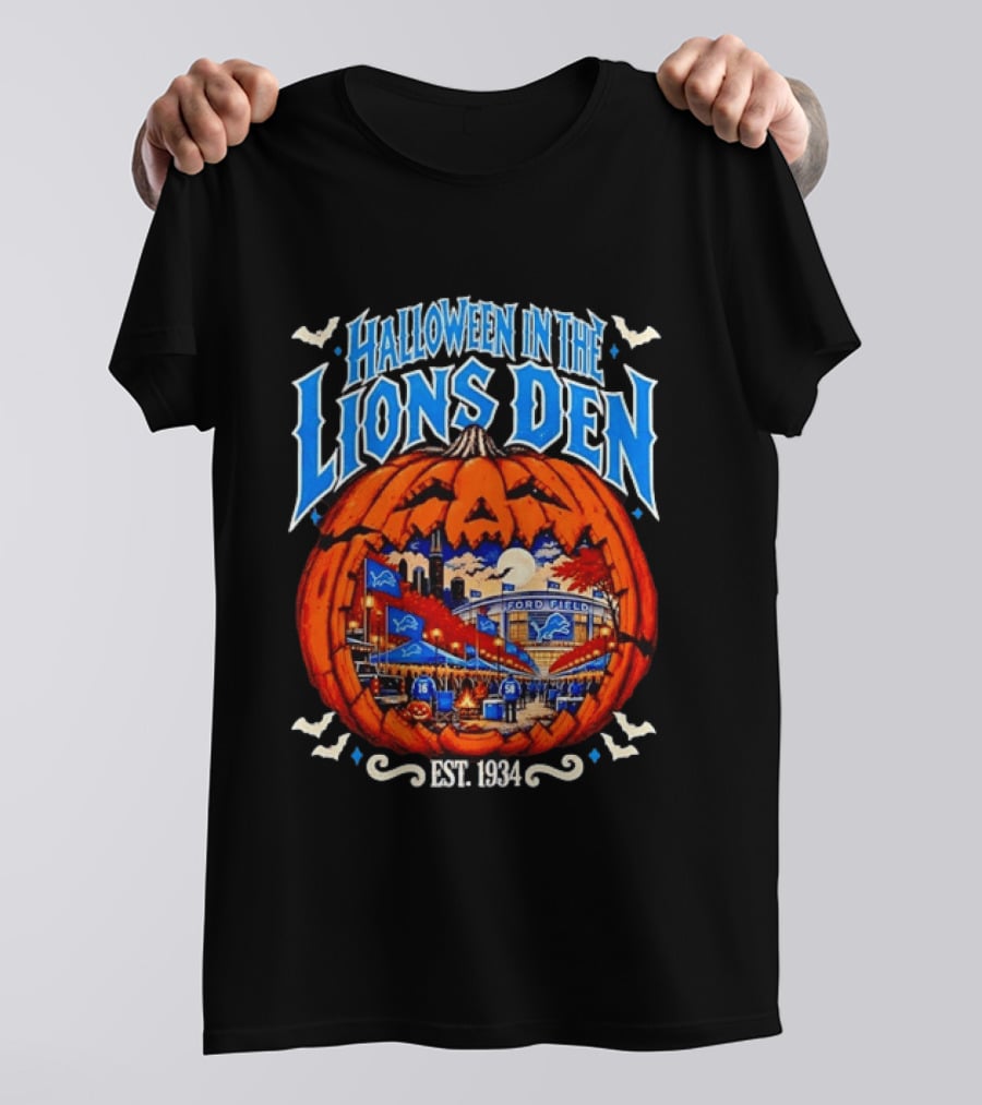 Halloween In The Lions Den Ford Field Detroit Lions Est 1934 T-Shirt