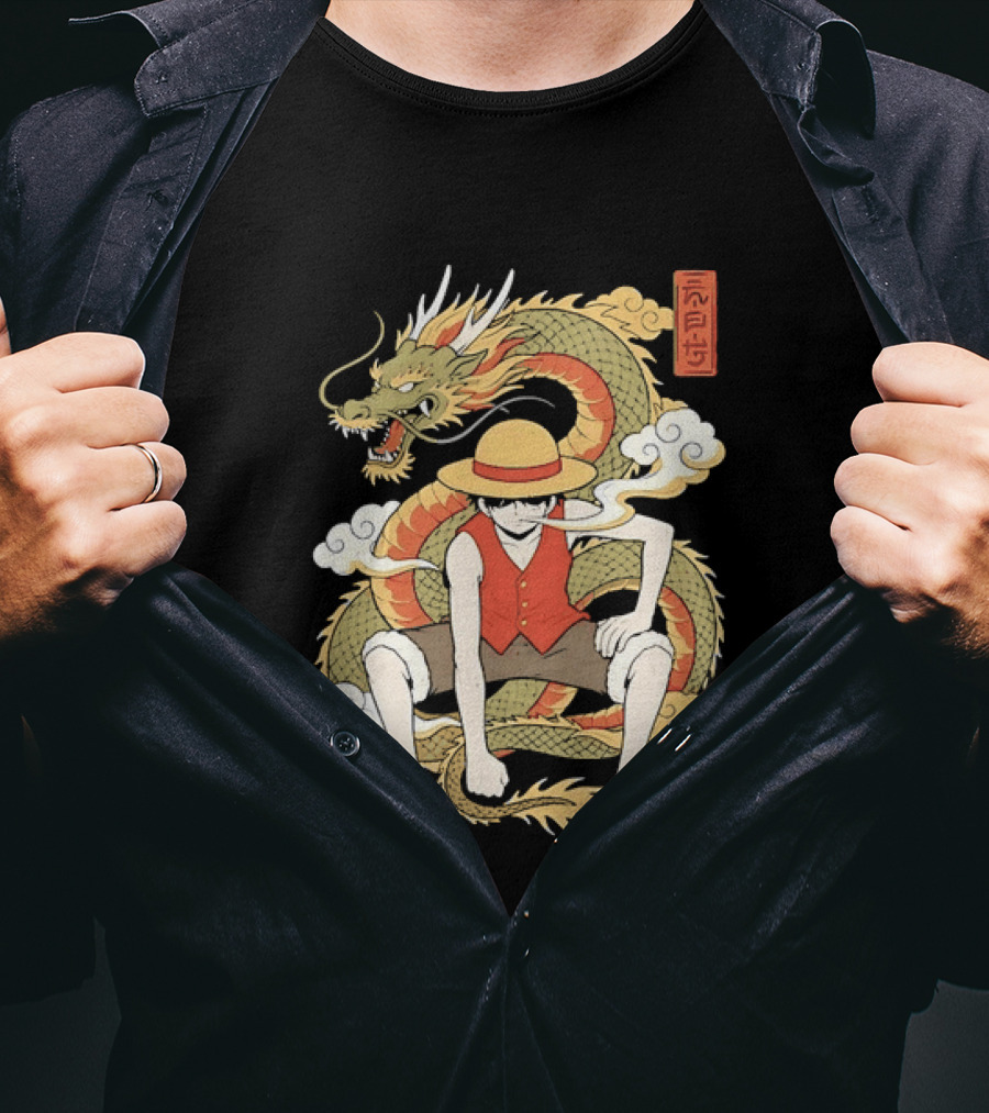 Monkey D Luffy With Dragon And Kanji One Piece Anime T-Shirt