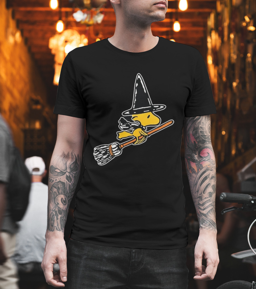 Woodstock Peanuts Halloween Witch Flying On Broomstick T-Shirt