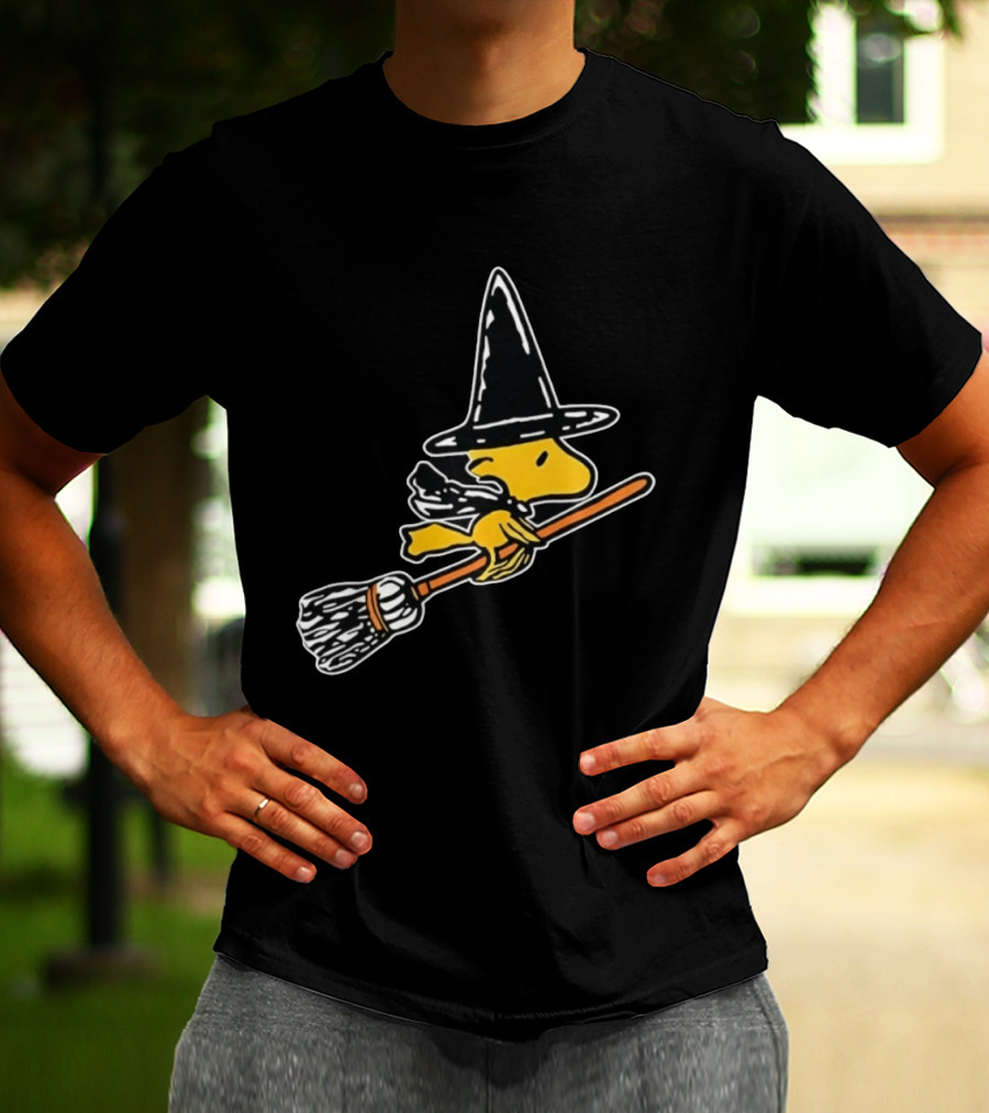 Woodstock Peanuts Halloween Witch Flying On Broomstick T-Shirt