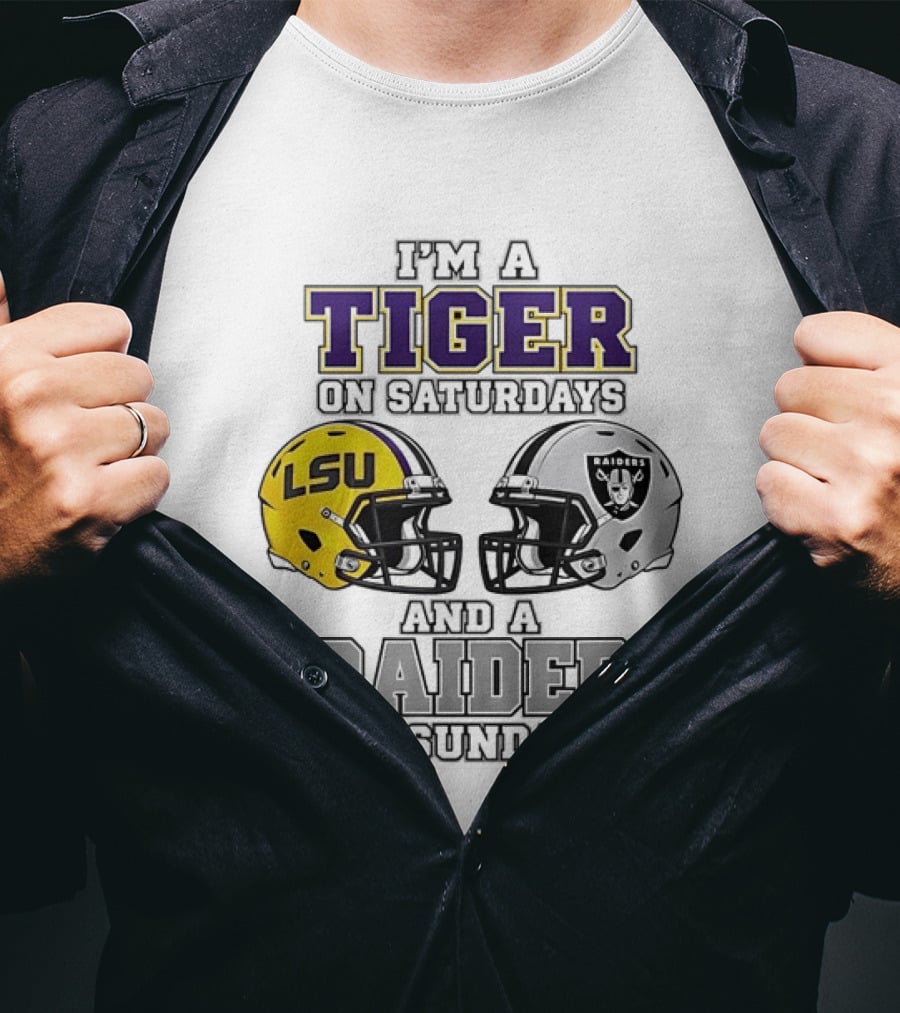 LSU Tiger On Saturdays Raider On Sundays Football Fan Helmets T-Shirt