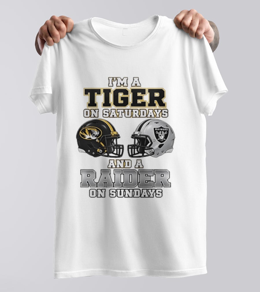 I'm A Tiger On Saturdays And A Raider On Sundays Football Helmets T-Shirt