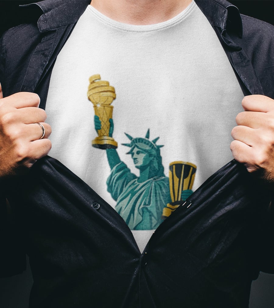 Lady Liberty Holding Dual Championship Trophies Soccer And Basketball T-Shirt