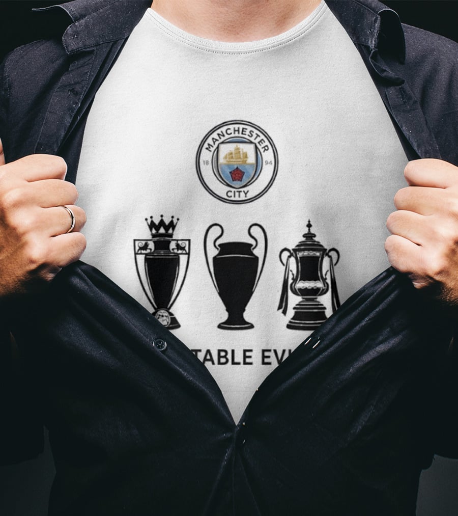 Manchester City Irrefutable Evidence Treble Winners Premier League Champions League FA Cup T-Shirt