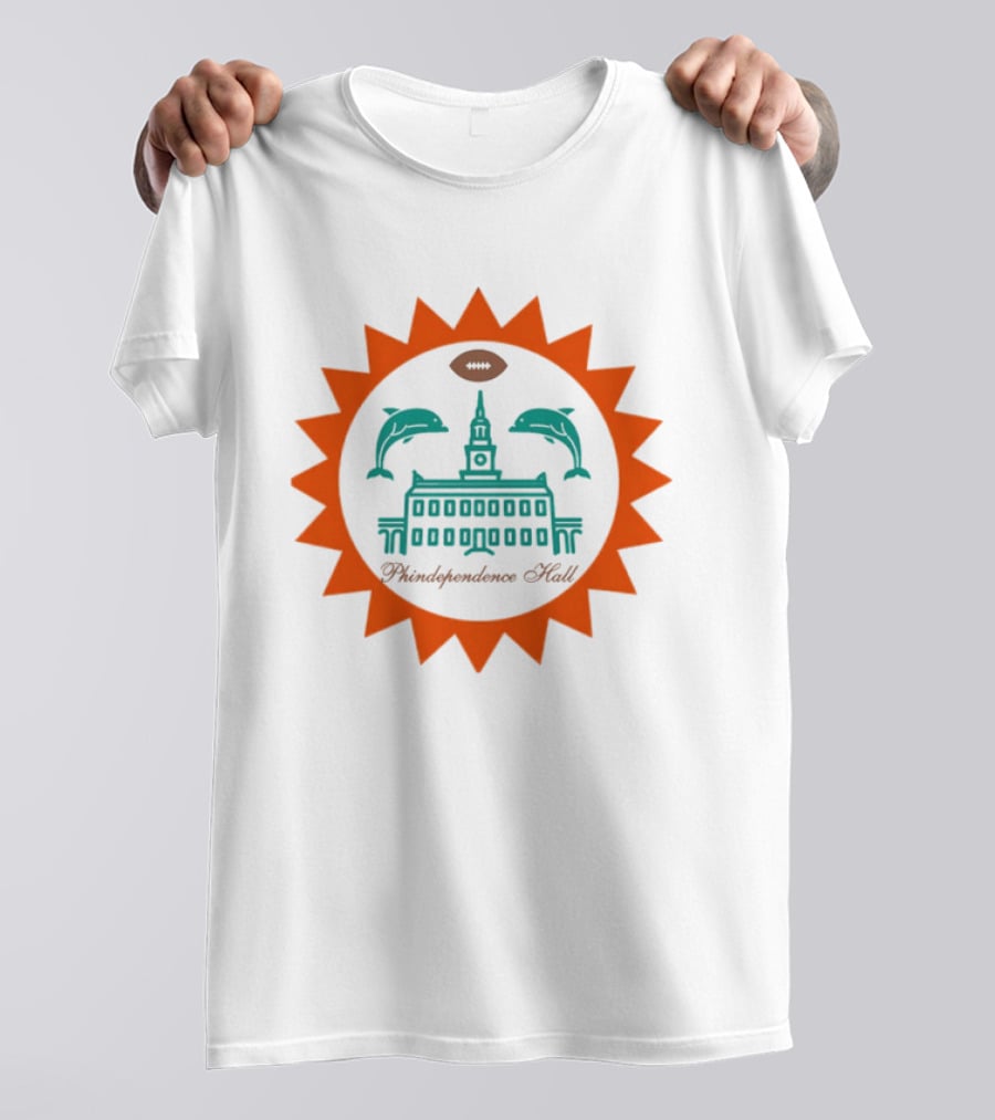 Phindependence Hall Miami Dolphins Football Emblem With Dolphins And Football Oval T-Shirt