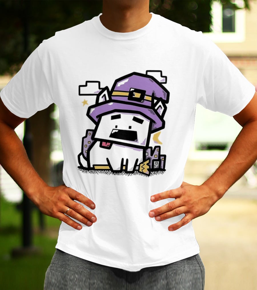 Pixel Cat Wearing Witch Hat Cute Halloween 8 Bit T-Shirt