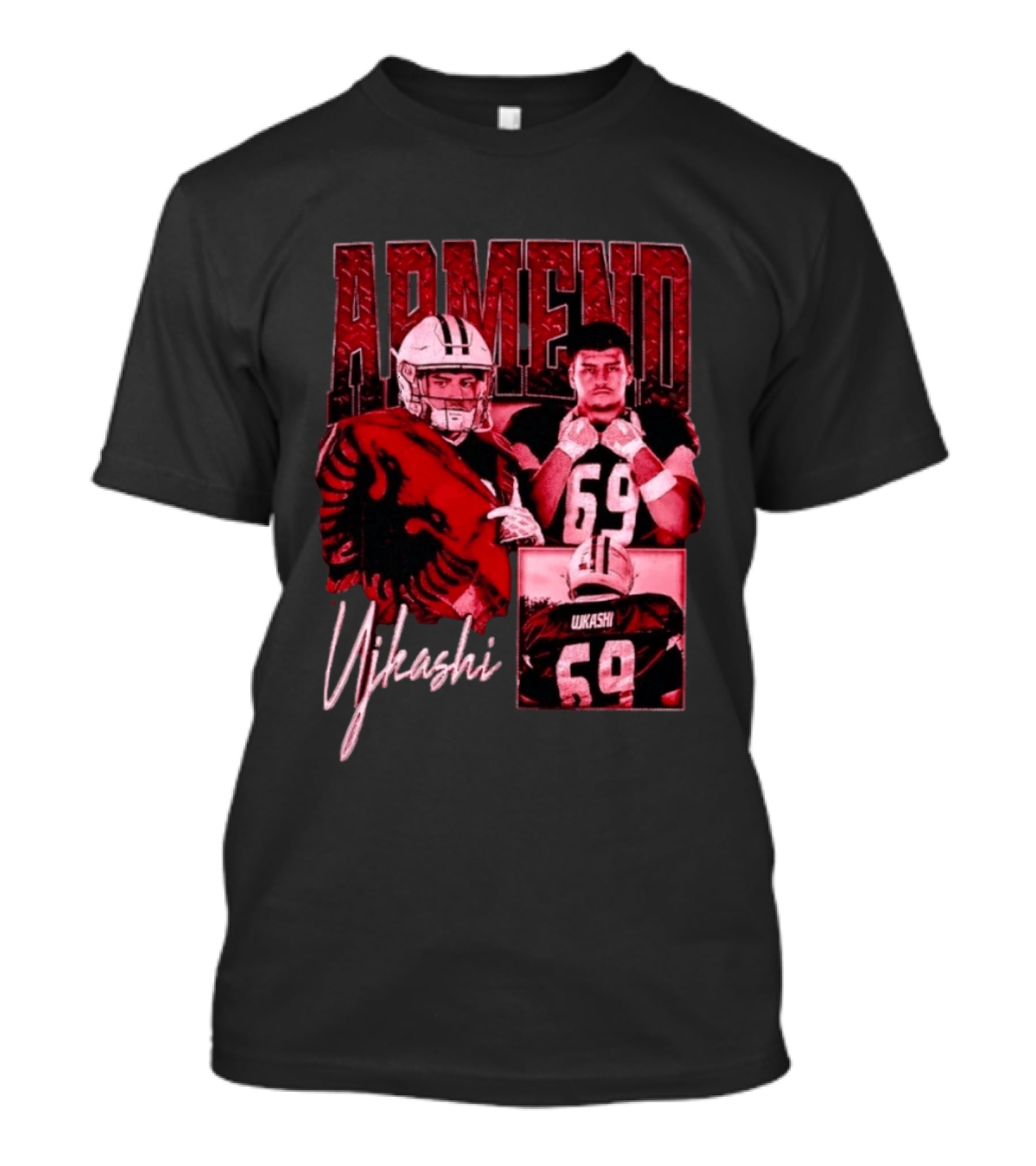 Armend Ujkashi 69 Football Player Athlete Championship Ready Red And Crimson T-Shirt