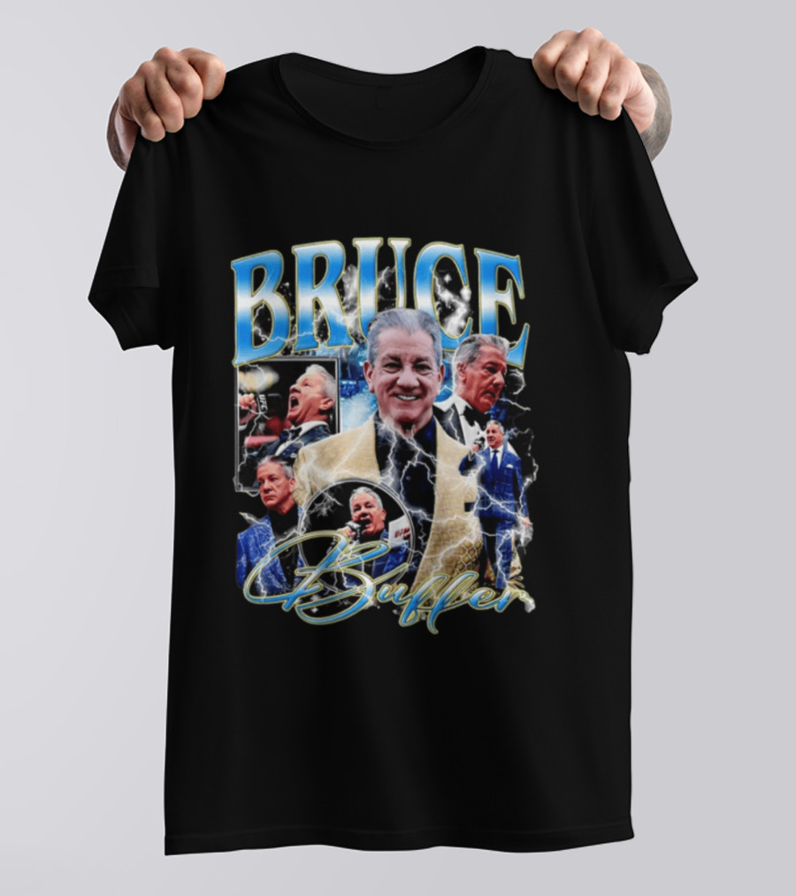 Bruce Buffer It's Time Fight Night Blue Gold Montage T-Shirt