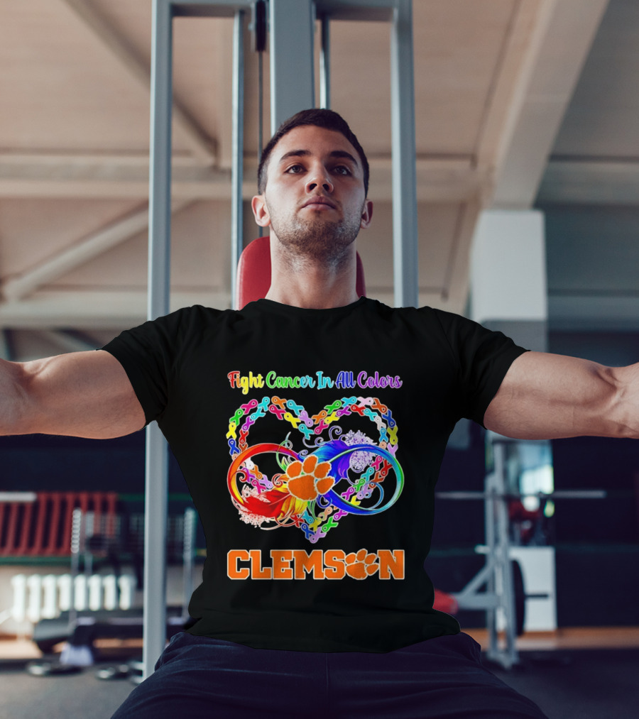 Clemson Fight Cancer In All Colors Infinity Heart Ribbon T-Shirt