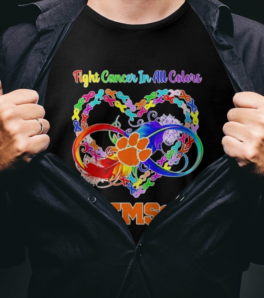 Clemson Fight Cancer In All Colors Infinity Heart Ribbon T-Shirt