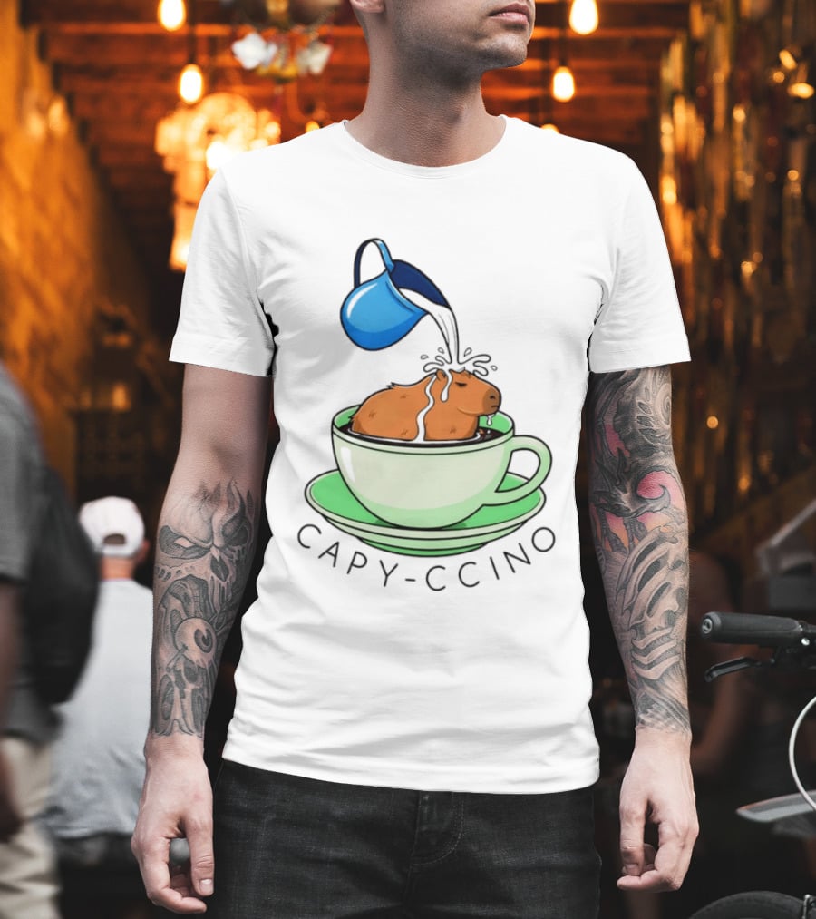 Capybara Coffee Capy Ccino In A Cup With Cappuccino Pouring Scene T-Shirt