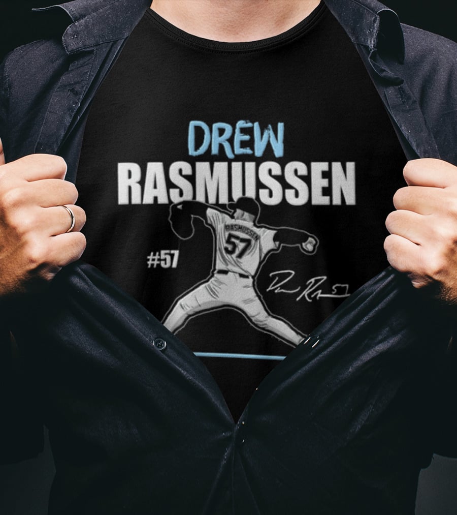 Drew Rasmussen #57 Tampa Bay Rays Pitcher Signature T-Shirt