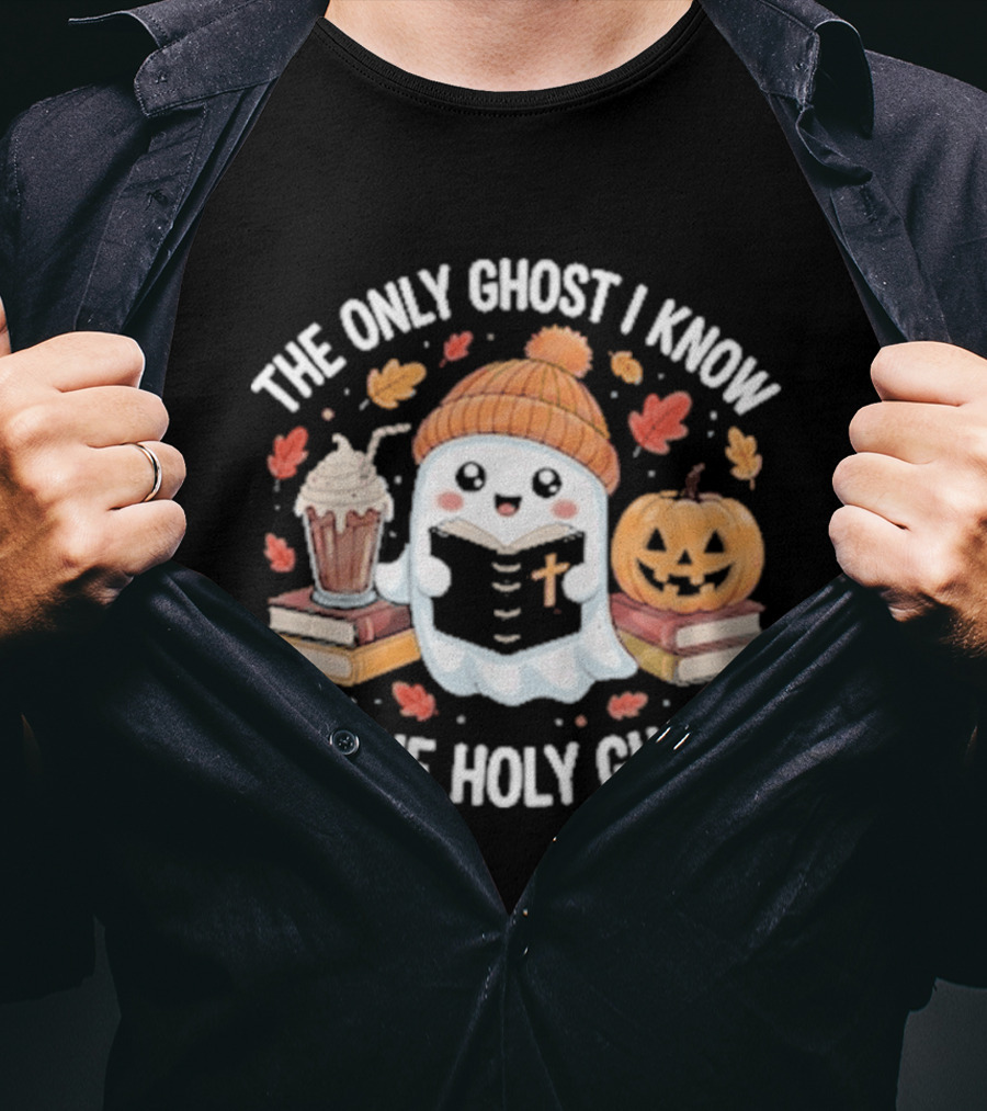 The Only Ghost I Know Is The Holy Ghost Pumpkin Hat Latte Autumn Leaves T-Shirt