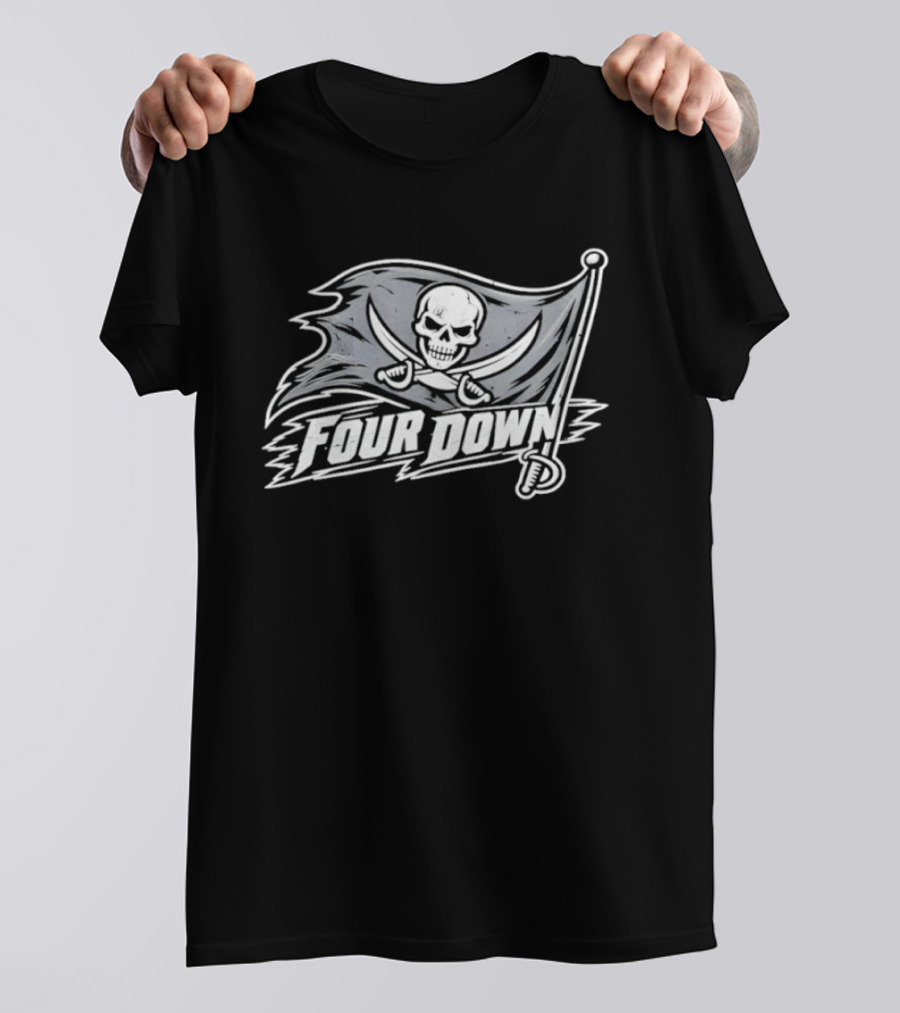 Four Down Football Skull Crossbones Flag T-Shirt