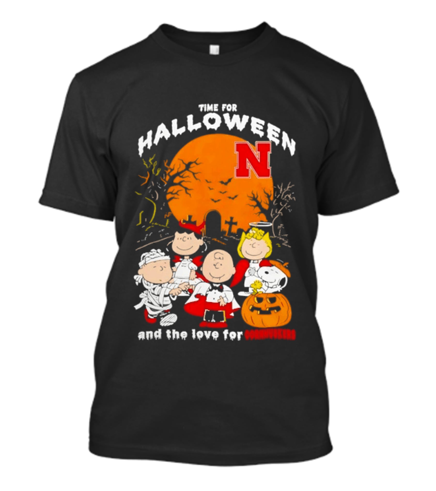 Time For Halloween Nebraska Cornhuskers Peanuts Characters T-Shirt