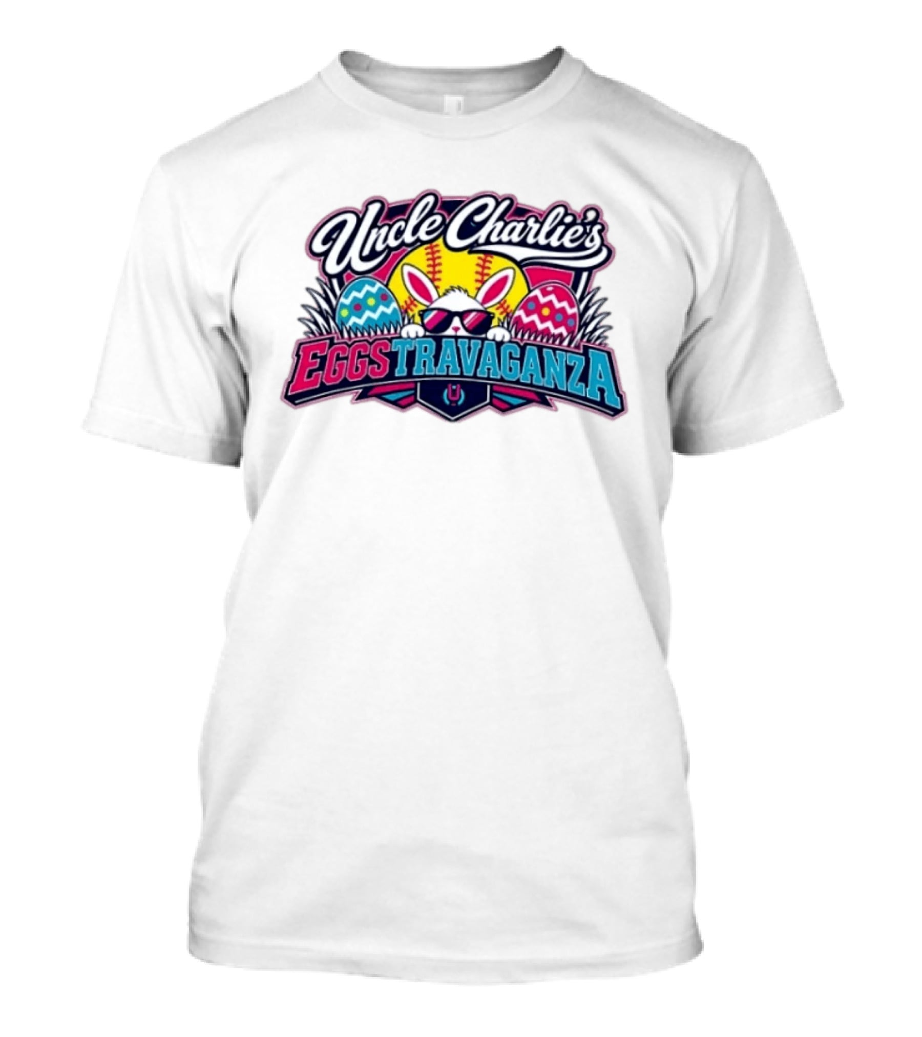 Uncle Charlie's Eggstravaganza Softball Easter Bunny Sunglasses T-Shirt