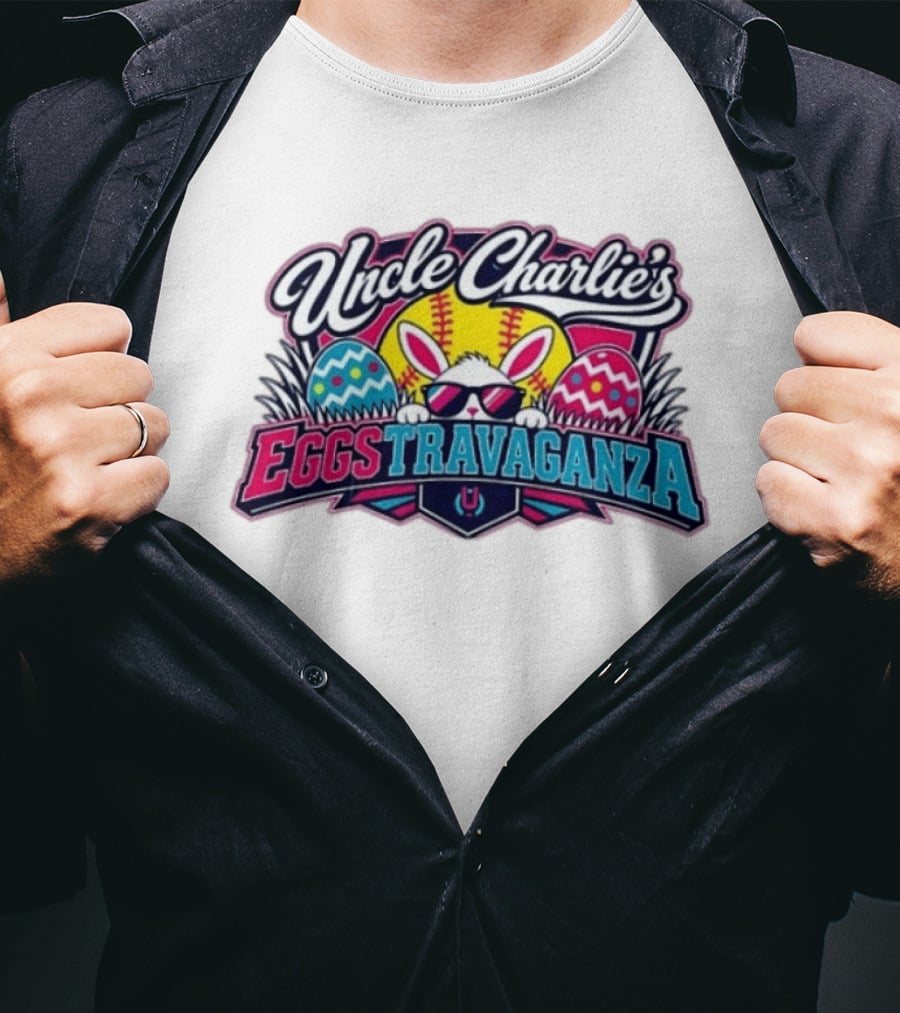 Uncle Charlie's Eggstravaganza Softball Easter Bunny Sunglasses T-Shirt