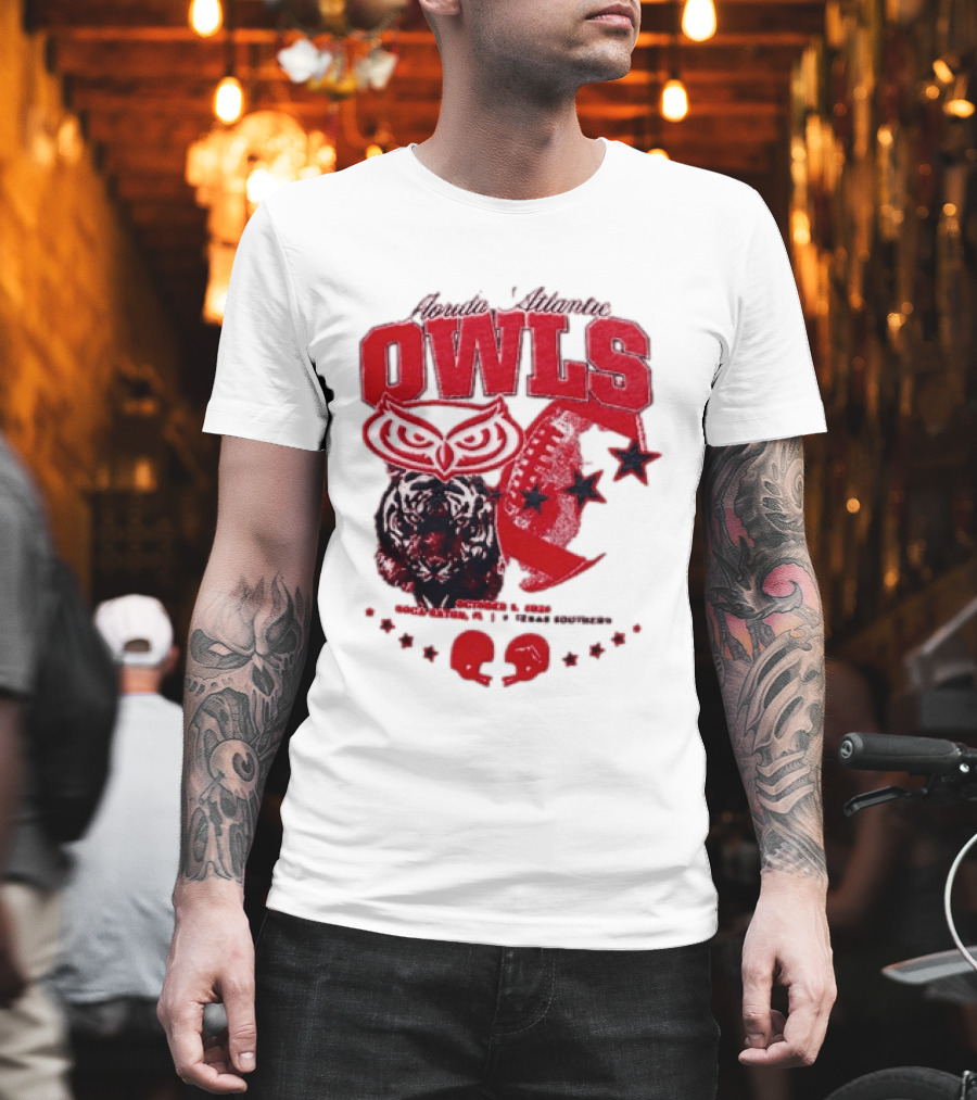 Florida Atlantic Owls Boca Raton Texas Southern 2026 Football Tiger Art Stars Red T-Shirt