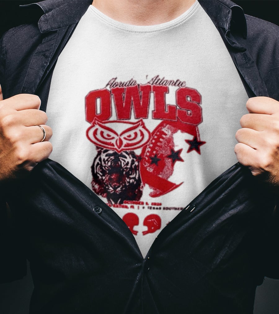 Florida Atlantic Owls Boca Raton Texas Southern 2026 Football Tiger Art Stars Red T-Shirt