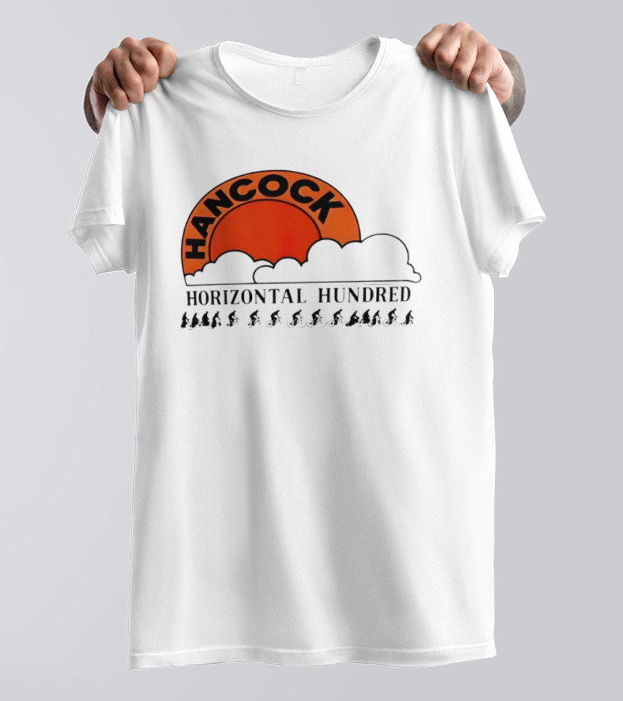 Hancock Horizontal Hundred Cycling Event Logo With Orange Sun And Cyclists T-Shirt