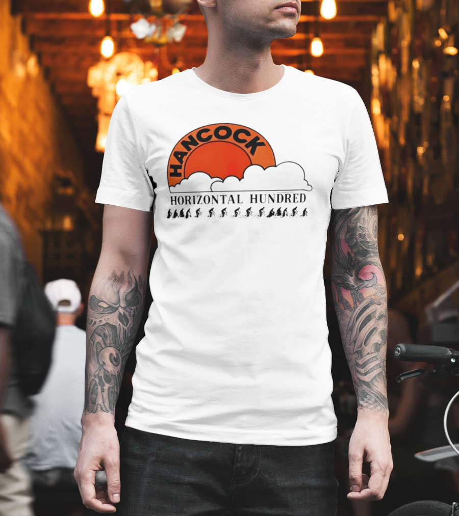 Hancock Horizontal Hundred Cycling Event Logo With Orange Sun And Cyclists T-Shirt