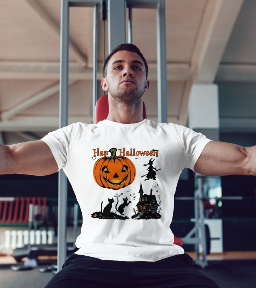 Happy Halloween Pumpkin Black Cats Witch Haunted House T-Shirt