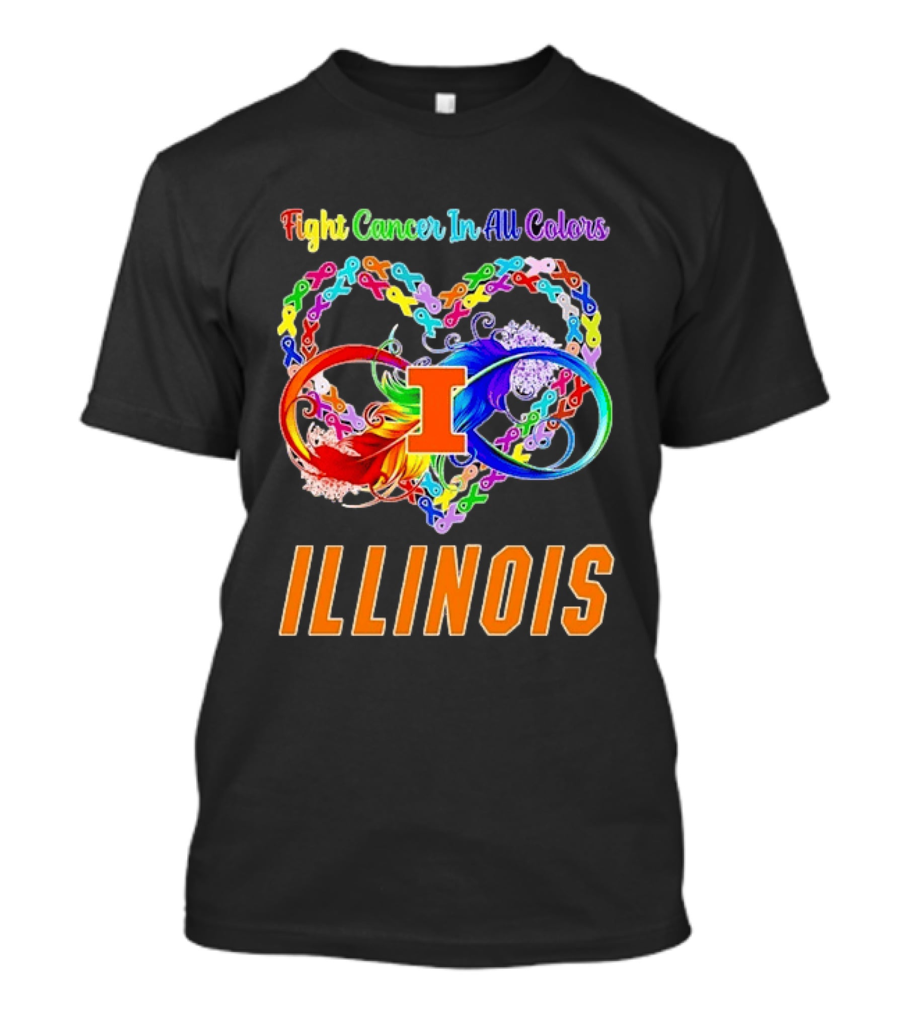 Illinois Fight Cancer In All Colors Heart Ribbon T-Shirt