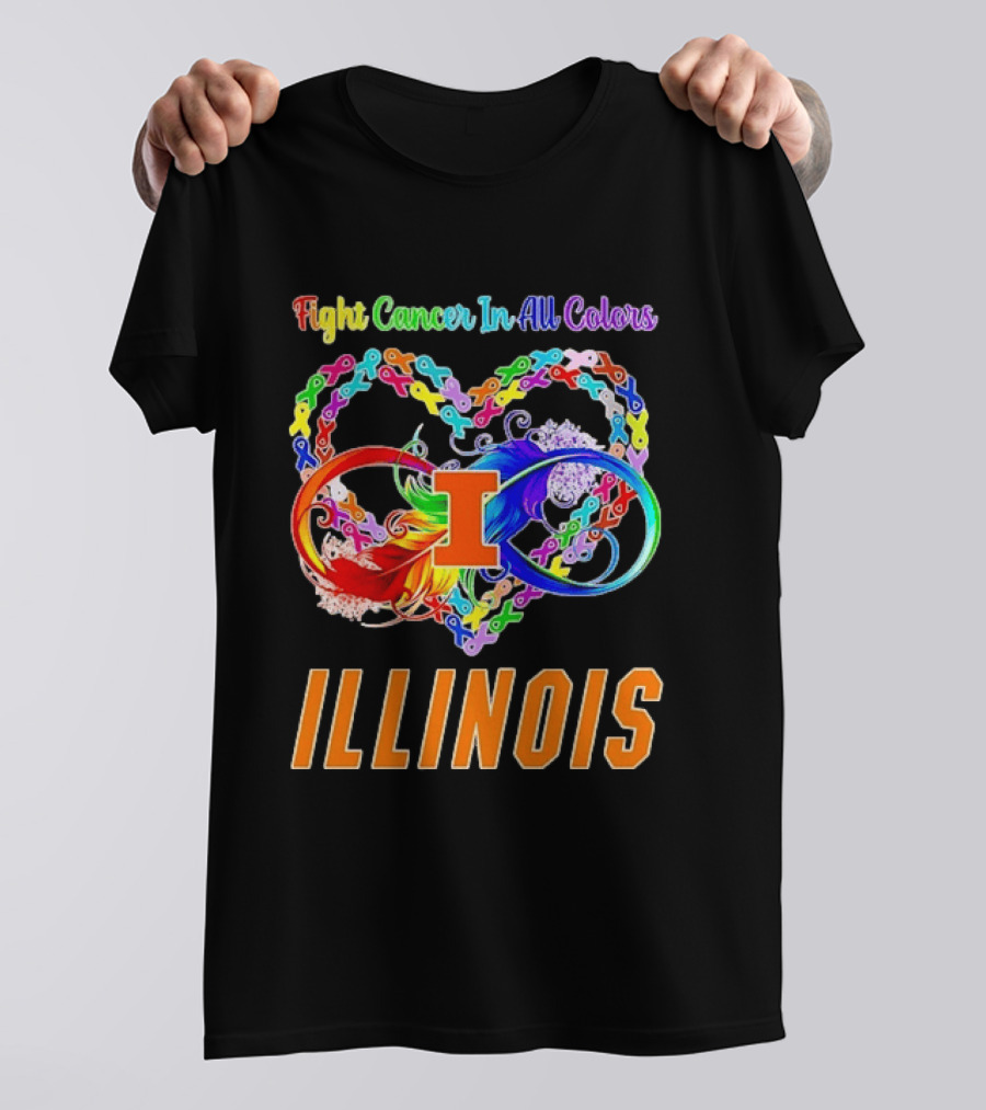 Illinois Fight Cancer In All Colors Heart Ribbon T-Shirt
