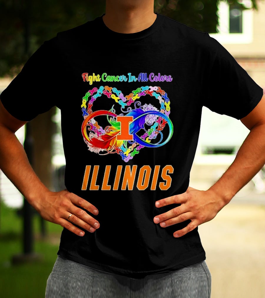 Illinois Fight Cancer In All Colors Heart Ribbon T-Shirt