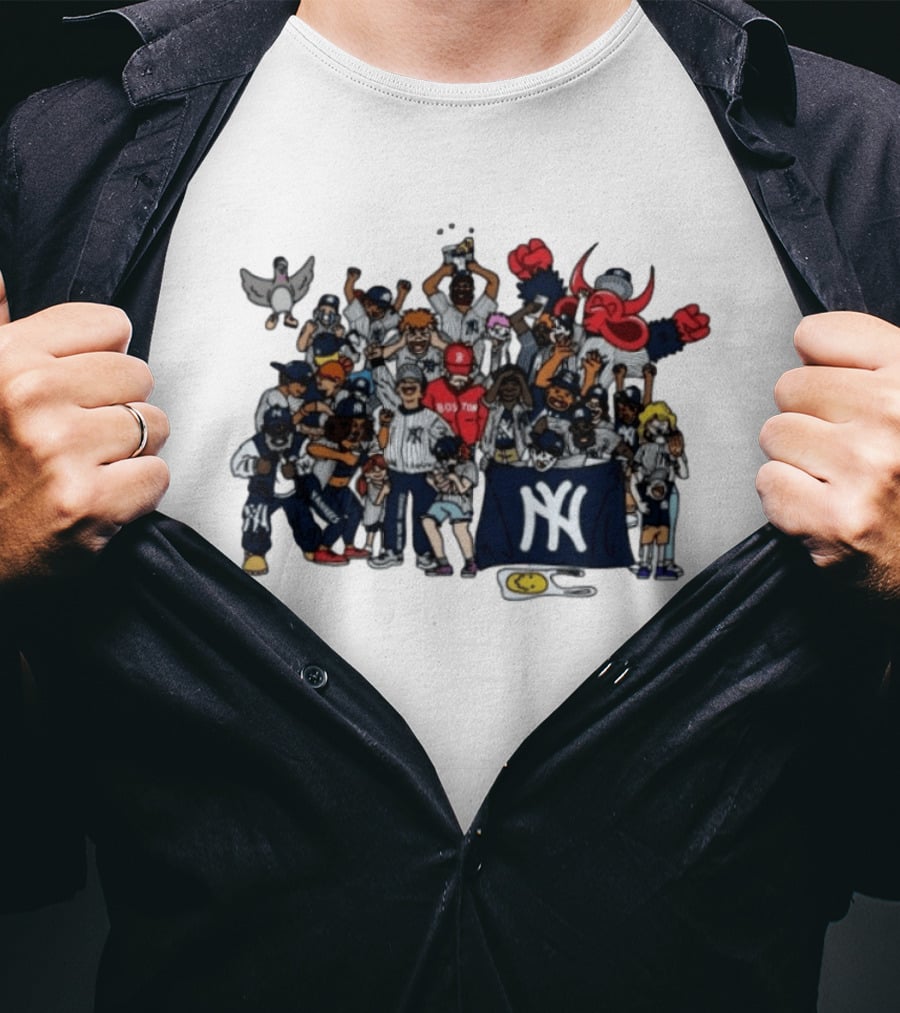 New York Yankees Fans Collage MLB Baseball Rivalry Characters And Mascots T-Shirt