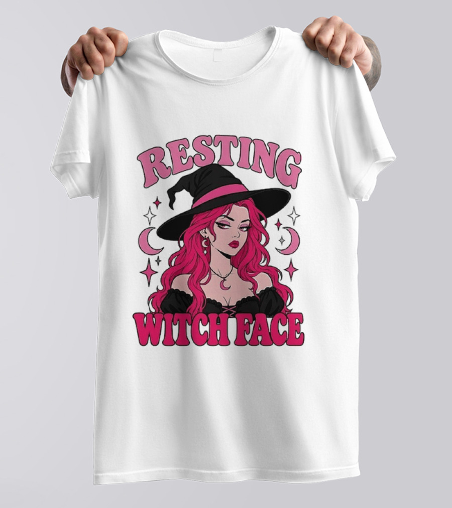 Resting Witch Face Pink Witch Hat Halloween Aesthetic T-Shirt