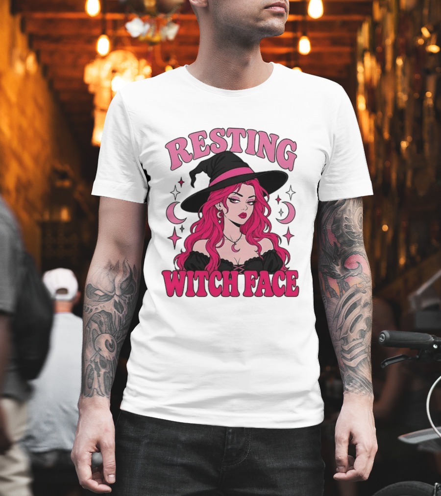 Resting Witch Face Pink Witch Hat Halloween Aesthetic T-Shirt