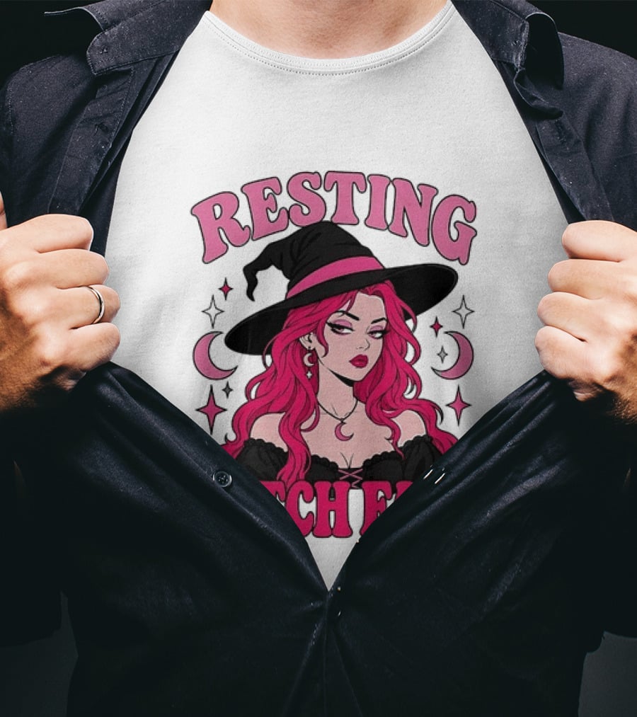Resting Witch Face Pink Witch Hat Halloween Aesthetic T-Shirt