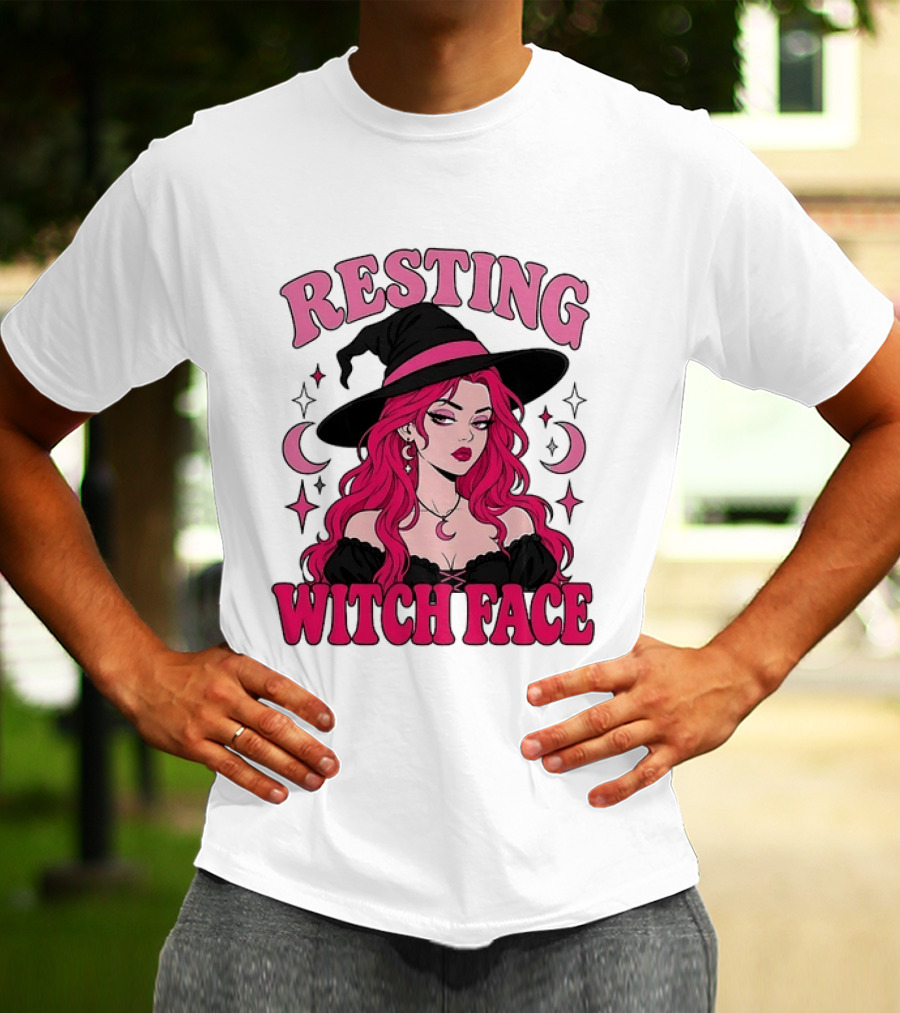 Resting Witch Face Pink Witch Hat Halloween Aesthetic T-Shirt