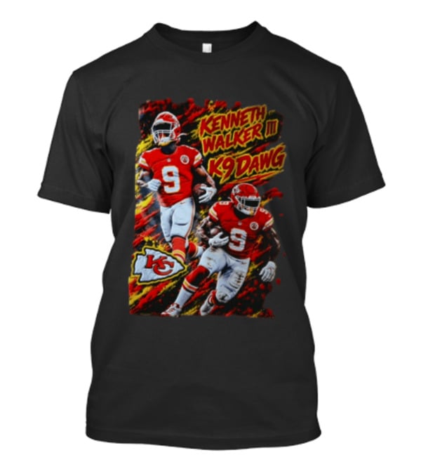 Kansas City Chiefs Kenneth Walker III K9 Dawg 9 Red Gold Football Team Fan Gear T-Shirt