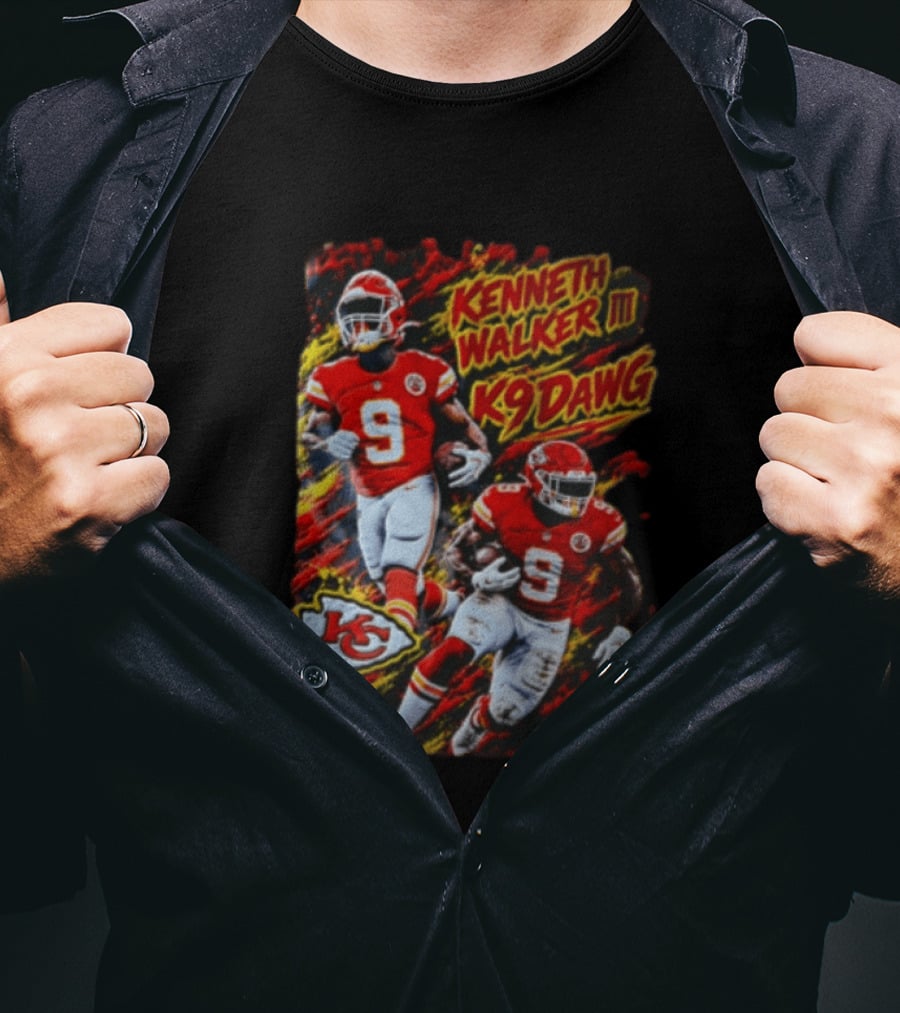 Kansas City Chiefs Kenneth Walker III K9 Dawg 9 Red Gold Football Team Fan Gear T-Shirt