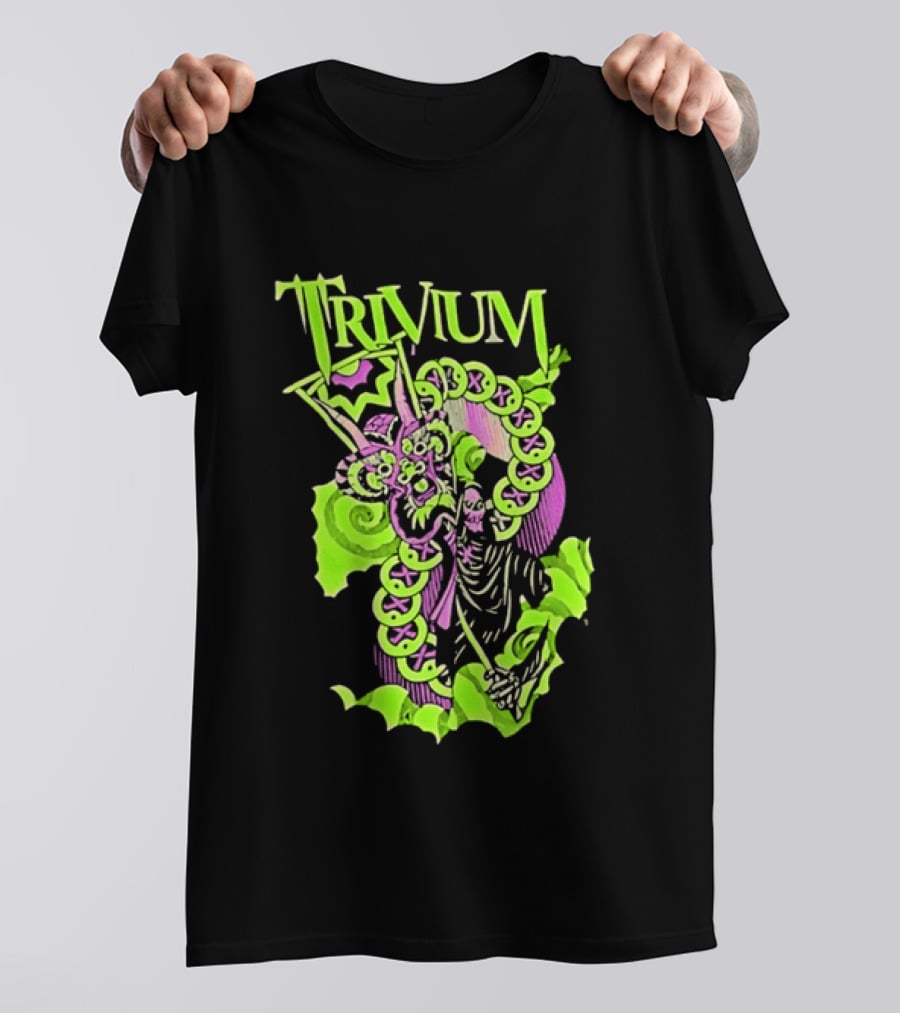 Trivium Dragon And Grim Reaper Heavy Metal Neon Green Purple T-Shirt