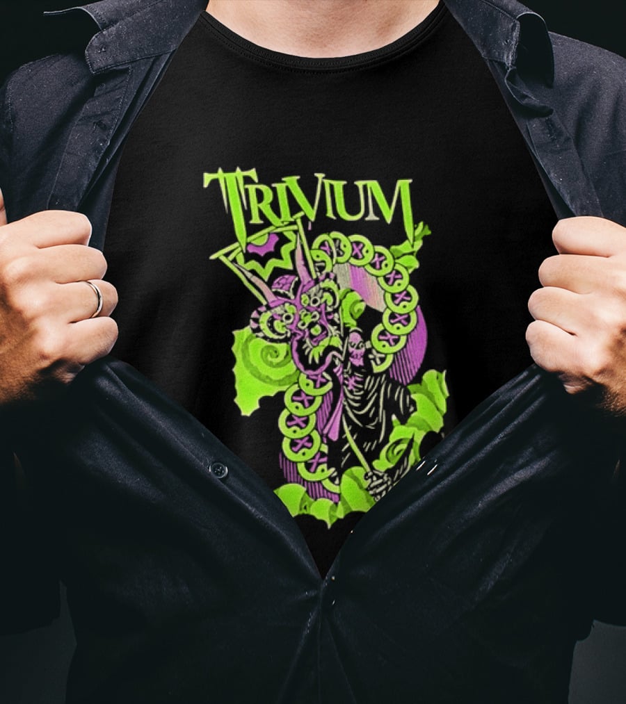 Trivium Dragon And Grim Reaper Heavy Metal Neon Green Purple T-Shirt
