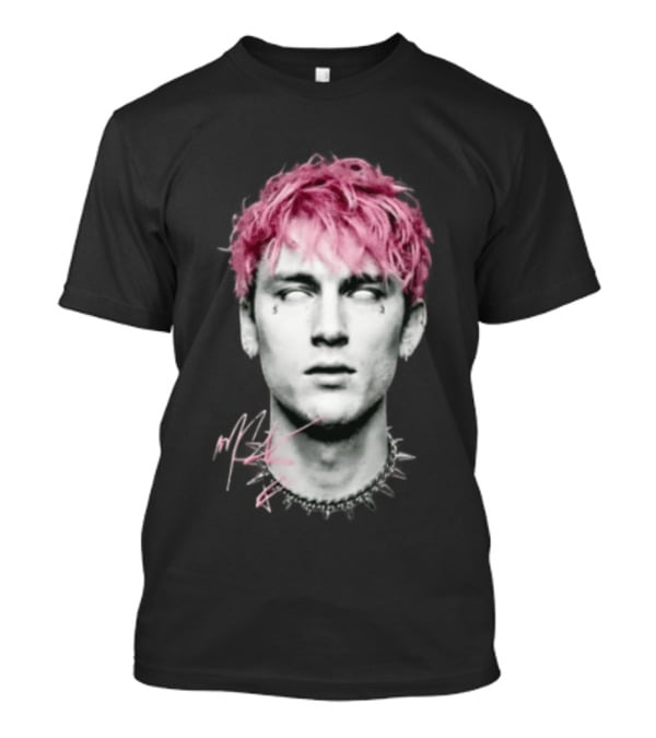 Machine Gun Kelly Pink Hair Spiked Choker Monochrome Signature T-Shirt