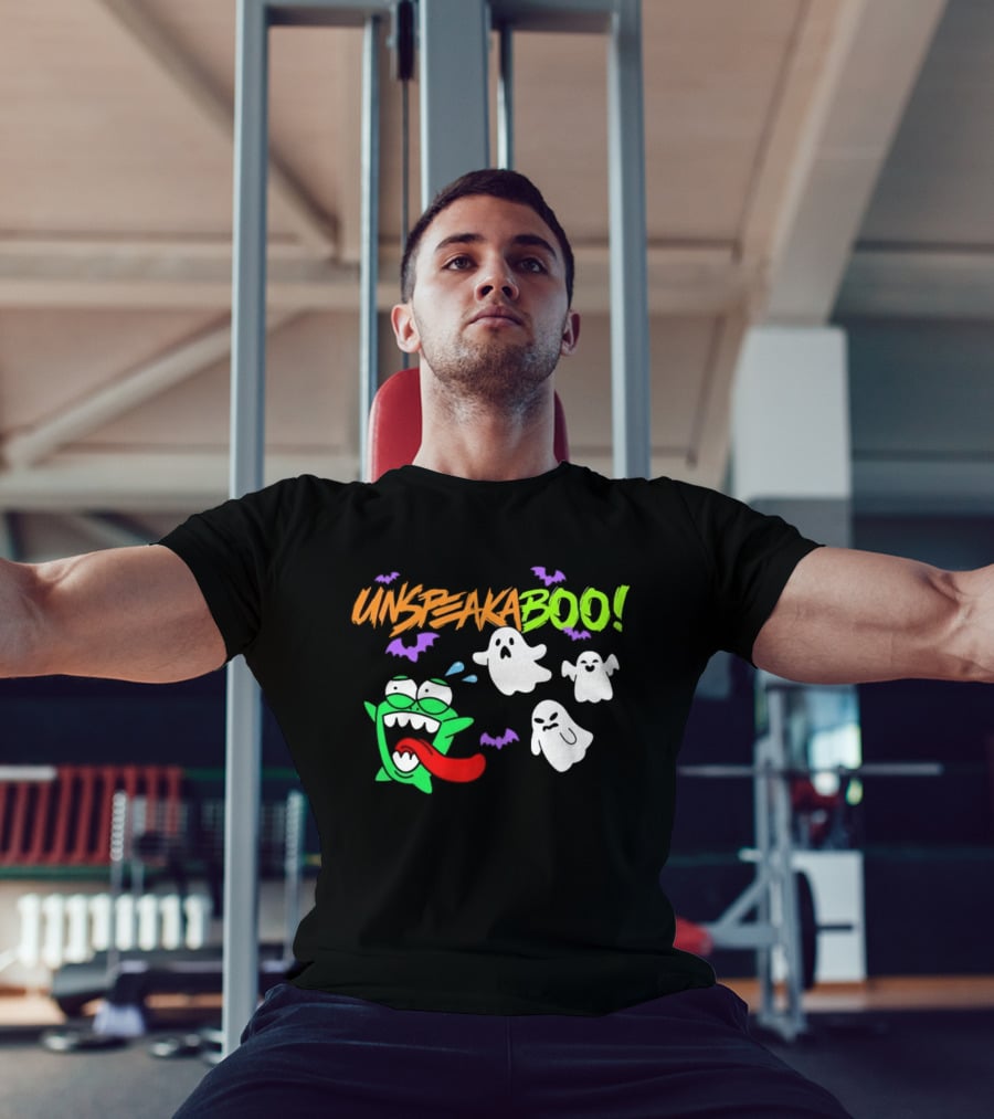 Unspeakaboo Halloween Ghosts With Green Monster And Purple Bats T-Shirt