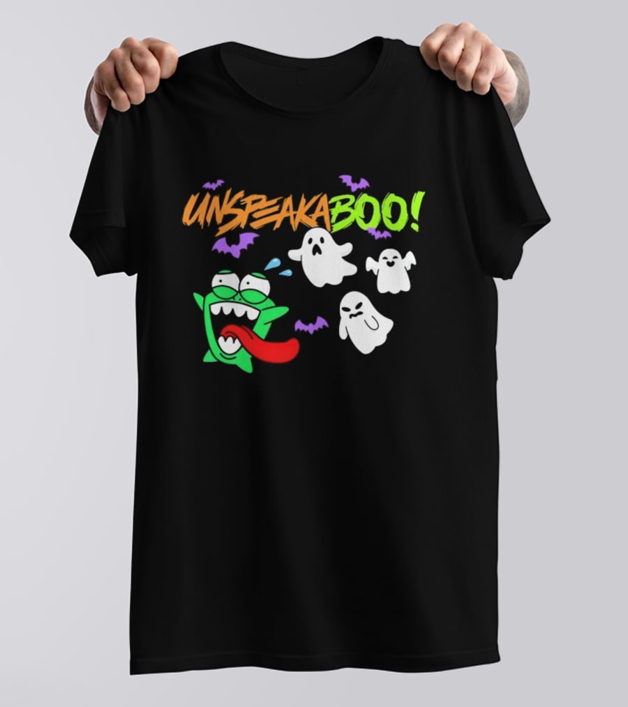 Unspeakaboo Halloween Ghosts With Green Monster And Purple Bats T-Shirt