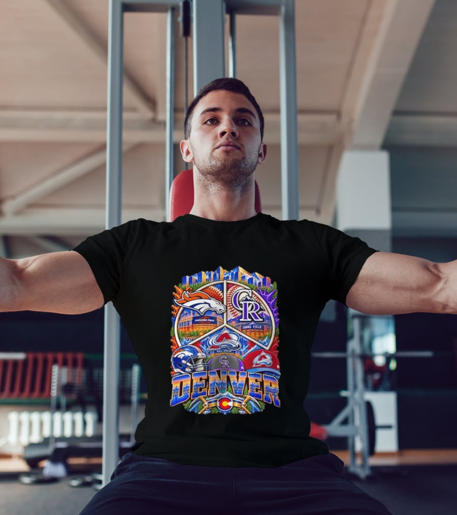 Denver Broncos Colorado Rockies Colorado Avalanche Empower Field Coors Field Ball Arena Stadiums Mashup T-Shirt